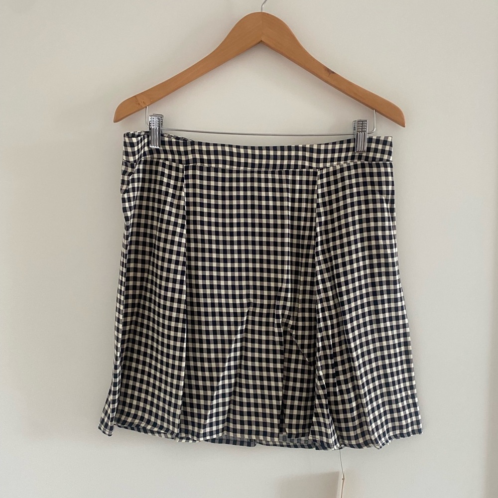 Reformation Black and White Gingham A-Line Flounce Skirt